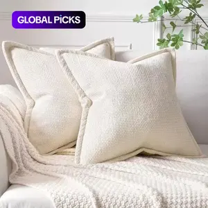 2PCS Neutral Modern Decorative Pillow Covers 18x18 Inch, Super Soft Chenille Crimping Design, Zipper Polyester Square Machine Washable Cushion Cover, for Living Rooms, Farmhouses and Medieval Modern Home Decoration, Cushion Slipcovers #GLOBAL PICKS