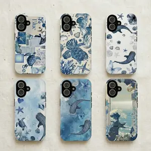 Ocean Lovers Phone Case, Blue Whale Shark Aesthetic Tough Case, Blue Beach Dolphin Case, Sea Life Summer, Trendy Gift, Phone Cases For 11 to 17Promax
