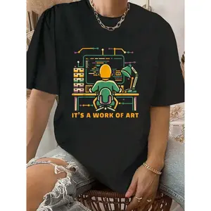 Women's Short-Sleeve Casual Digital Print Binary Coding Computer Programmer T-Shirt, Unisex Funny Top