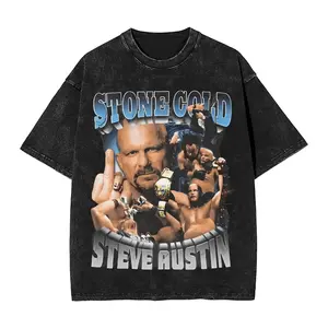Steve Austin Men T Shirt Washed Funny Tee Shirt Short Sleeve Crewneck T-Shirt Pure Cotton Plus Size Clothes