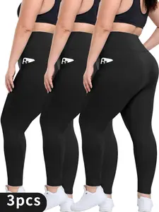 3PCS Plus Size High Waisted Yoga Pants - Booty Lifting & Tummy Slimming with Deep Pockets, Perfect for Curvy Women.Everyday Comfort & Confidence! Activewear Leggings.