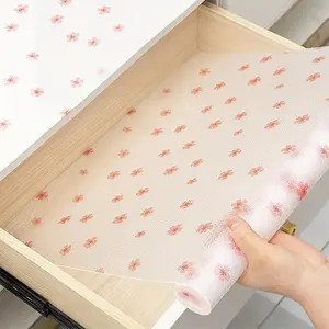 Cute Cherry Blossom Pattern Drawer Mat, 1 Roll Washable Non-slip Refrigerator Liner, Easy To Cut, Waterproof Oil-proof & Stain-proof Drawer Mat for Home Kitchen Supplies Household Placemat
