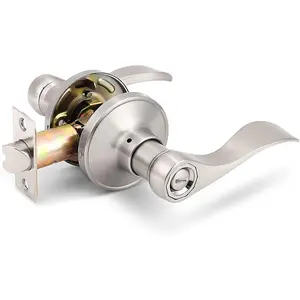 1 Pack Satin Nickel Privacy Door Lever Handle, Keyless Interior Wave/Drop Style Brushed Nickel Door Knob for Bedroom and Bathroom