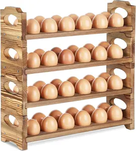 Wooden Egg Holder with 4 Layers/48-Hole, Stackable  Egg Rack Countertop with Handle, Stores Chicken/Duck/Quail/Turkey/Easter Eggs