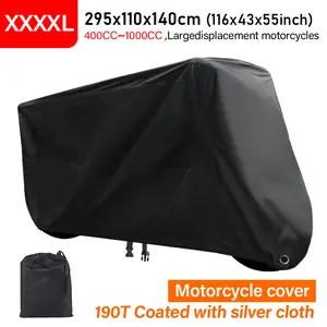 XXXXL 190T 1Pcs Motorbike Cover All Season Dustproof UV Protective Motorcycle Cover Waterproof Outdoor Indoor Scooter Drawstring Lock Buckle Fixation Black Silver