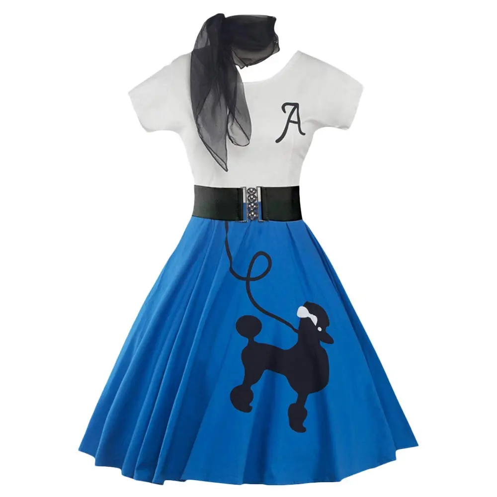 Women's Retro Poodle Print Skater Dress Vintage High Waist Rockabilly Swing Tee Cocktail Party Dresses breathable dresses