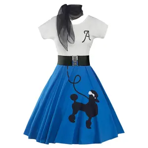 Women's Retro Poodle Print Skater Dress Vintage High Waist Rockabilly Swing Tee Cocktail Party Dresses breathable dresses