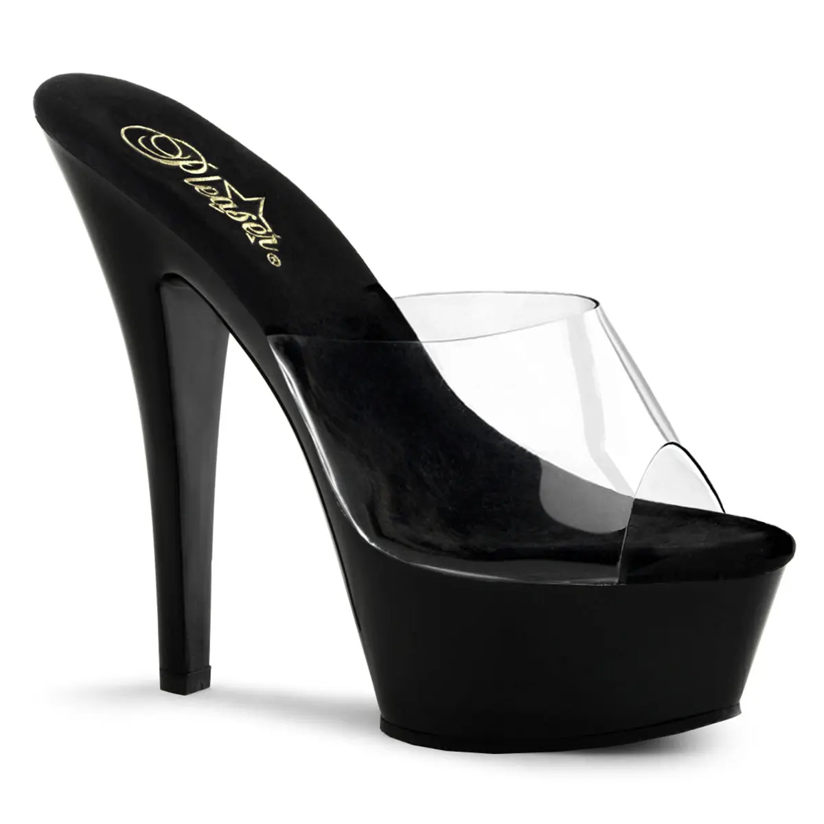 Pleaser Kiss-201 Women's Elegant Stylish High Heel Platform Sandal - Clear/Black Slide Footwear (Pleaser Heels), Elegant Heels