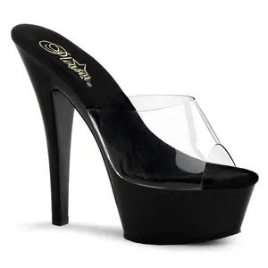 Pleaser Kiss-201 Womens Slides in Clear/Black