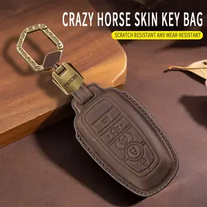 Key Fob Cover with Leather Keychain Soft Protection Key Case Compatible with Bronco Escape Mustang Explorer Edge Expedition F150 F250 F350 Smart Key