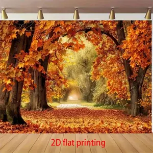 Autumn Maple Leaf 2D Flat Banner Golden Leaves Pattern Polyester Fabric Backdrop for Fall Wedding Party Decor