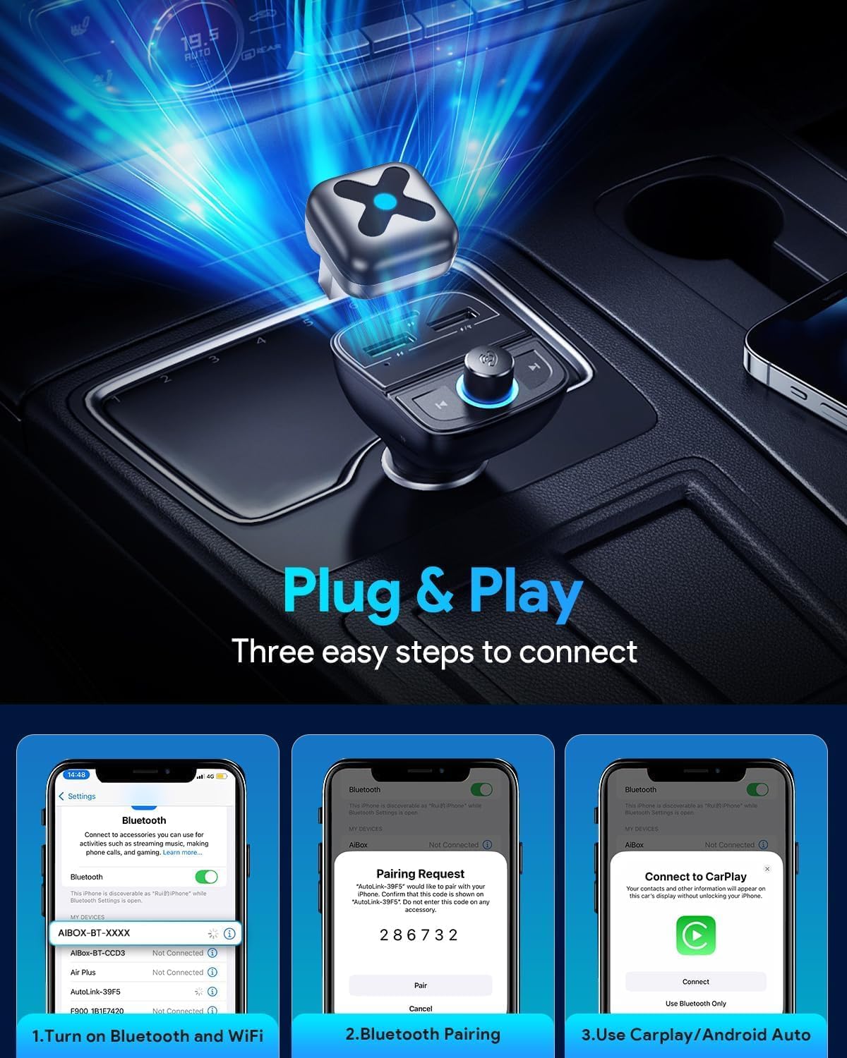 Zero‑Lag Wireless CarPlay & Android Auto Adapter, Upgraded A9 Chip 3 Seconds Auto Connection, Bluetooth5.4 5.8G WiFi, USB‑A/USB‑C Adapter With Extension Cable, Works for iOS10+ Android10+ Smartphones Zero‑Lag Wireless CarPlay & Android Auto Adapter, Upgraded A9 Chip 3 Seconds Auto Connection, Bluetooth5.4 5.8G WiFi, USB‑A/USB‑C Adapter With Extension Cable, Works for iOS10+ Android10+ Smartphones