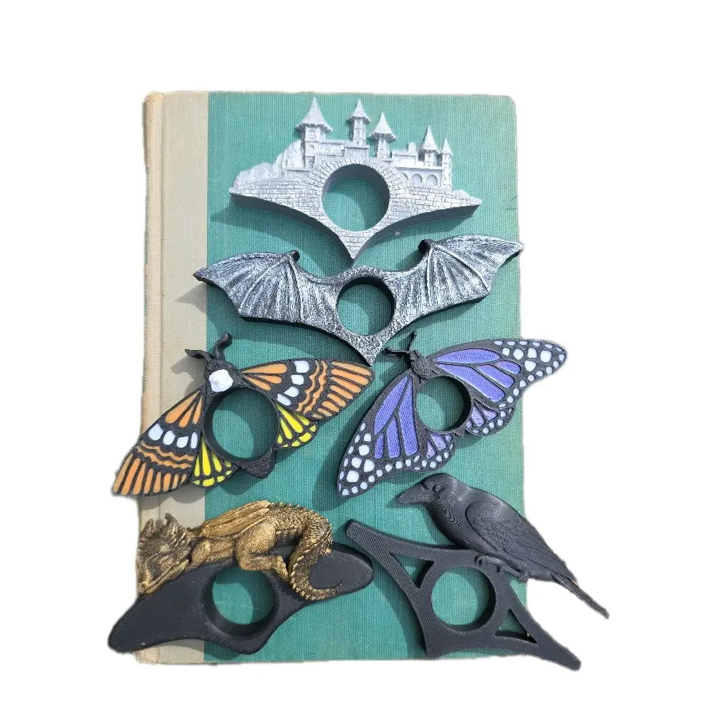 Book Page Holders– Fantasy Reading Accessory for Book Lovers - Dragon Wing, Skull Butterfly, and Village