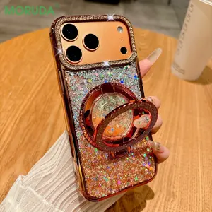 Fashion Quicksand Stand Holder Diamond Phone Case for iPhone 17 16 15 14 13 Pro Max 17Air Glitter Gradient Shockproof Soft Cover