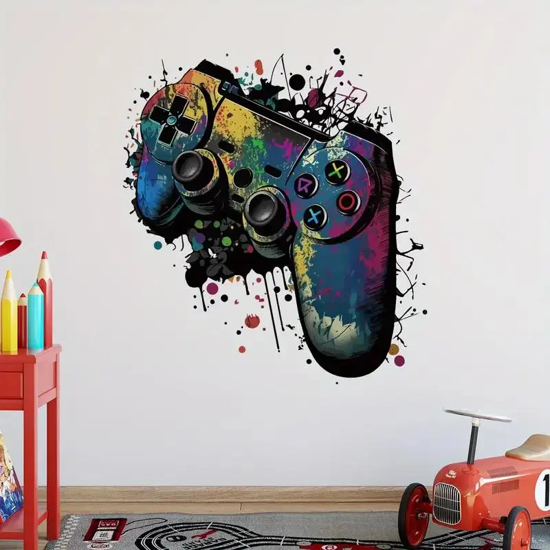 Game Controller Pattern Wall Sticker, Wall Art Stickers, Wall Stickers Decorations, 1 Count Colorful Game Controller Wall Decal, Removable Self Adhesive Wall Decor for Home Living Room Bedroom, Wall Decals Peel and Stick