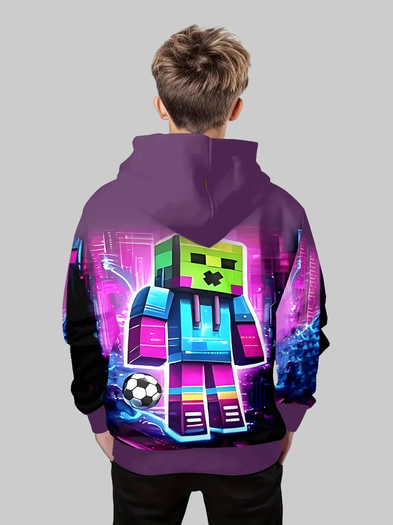 Pixel Art Cartoon Hoodie for Boys, Casual Streetwear, Game-Themed Design, Comfortable Fit, Perfect for Daily Wear & Outdoor Activities