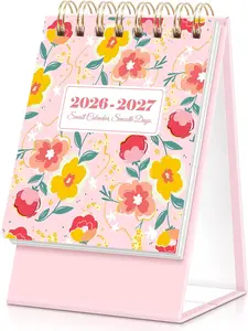 Small Desk Calendar 2026-2027, Floral 2026 Desk Calendar - Runs From January 2026 Until December 2027, 24 Months Mini Desktop Calendar 2026 for School, Home & Office Supplies