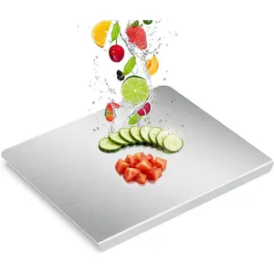 Stainless Steel Cutting Board with Lip, Large Metal Chopping Board with Counter Edge, Dishwasher Safe Non-Slip Pastry Board for Meat Vegetables & Baking(18x14)