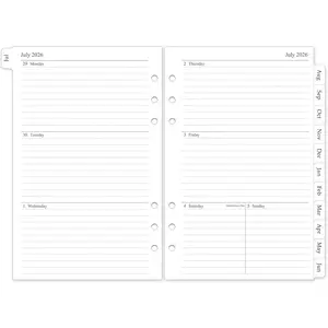 2026-2027 Weekly & Monthly Planner Refill, A5 Medium 6-Hole Punched Planner Inserts, 5.5"x8.5", July 2026 - June 2027, 12 Monthly Calendars with Laminated Tabs