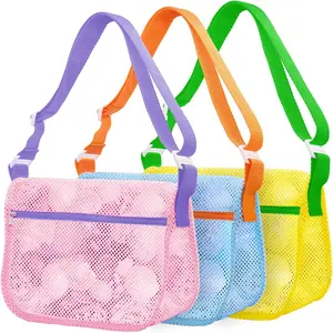 3PCS Mesh Beach Bags for Sand Toys - Seashell Collecting Bags with Adjustable Straps,Beach Toy Organizer & Shell Pouch, Summer Beach Essentials