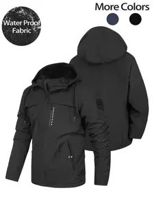 Men's Multi-Pocket Utility Hooded Long Sleeve Soft Shell Jacket, S-Xxl Sizes, Thin Fleece Lined, Fashion Print Windproof Jacket for Training and Outdoor Use