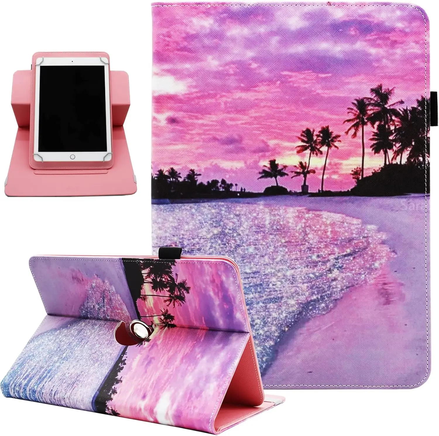 Leather Universal Tablet Case - 360-Rotating Multi-Angle Stand, 9.5-10.5 Inch (10/10.1 Inch Compatible) Casing for Tablet Accessories, Landscape Viewing, Shock Protection, Dusk Beach Color