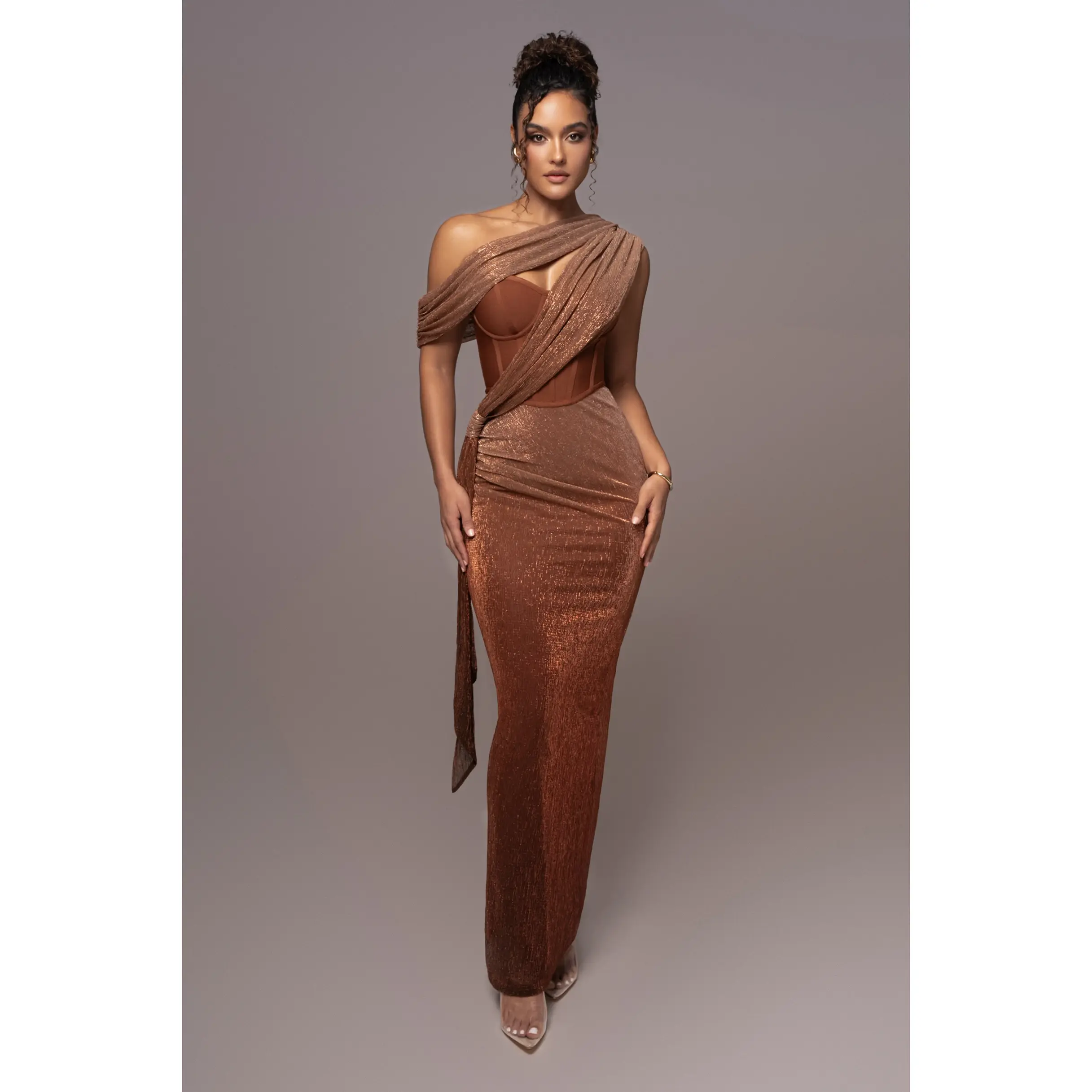Gold Celestina Draped Maxi Dress