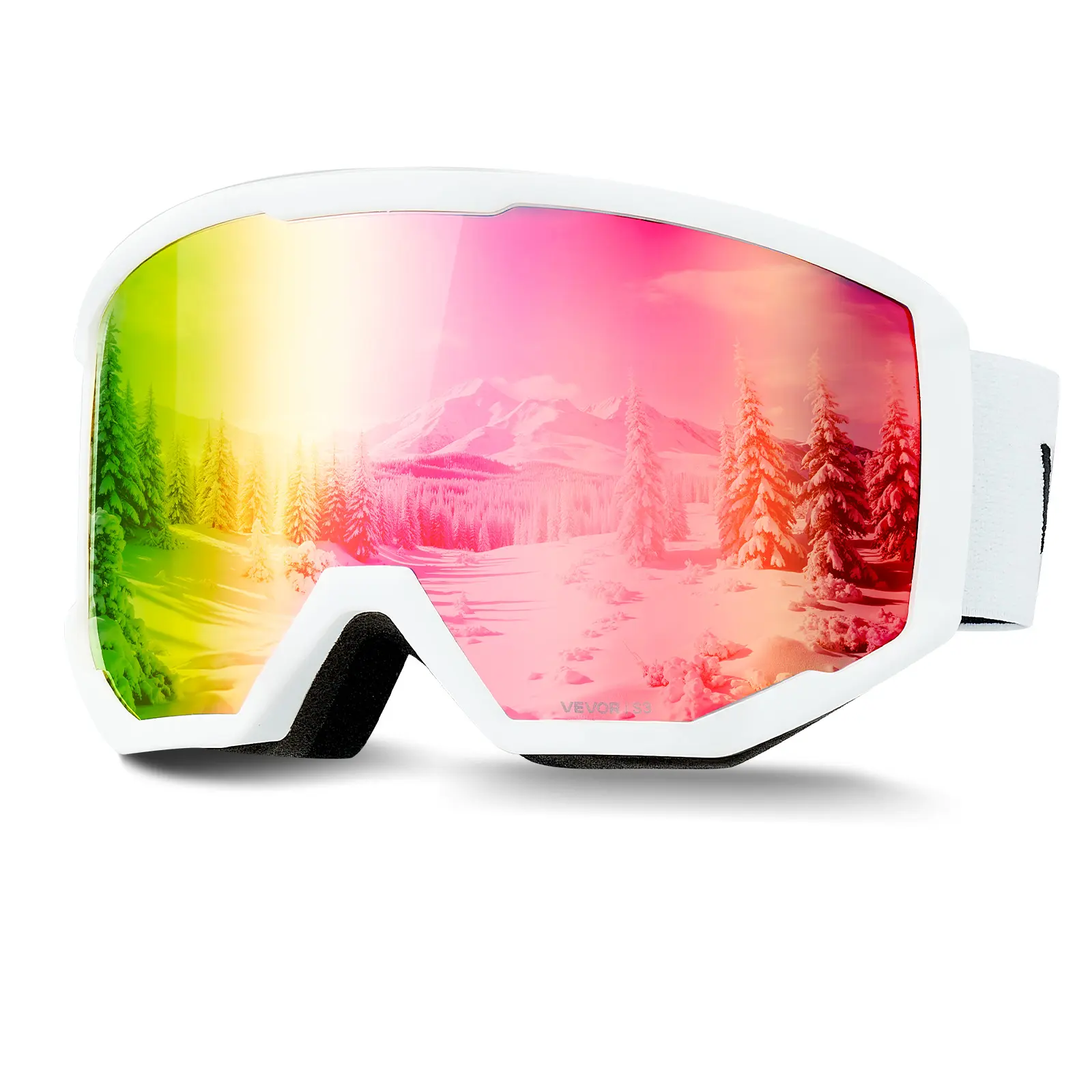 VEVOR OTG Ski Goggles for Men & Youth, Cylindrical Design with Durable TPU Frame and Anti-Fog Vents, Adjustable Non-Slip Strap for Snowboarding, Uv Protection, Framed, Skiing, Otg Anti-Fog Vents