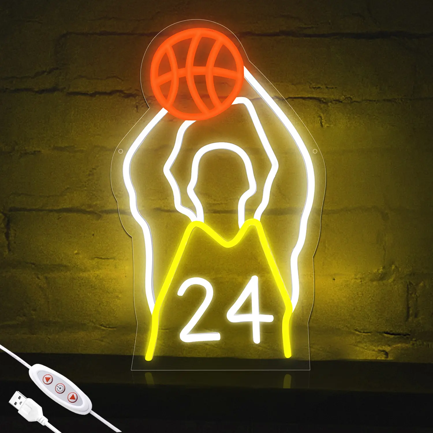 Basketball Neon Sign,Dimmable LED Neon Sign for Wall Decoration, Powered by USB Neon Signs, Sports Basketball LED Neon Signs for Wall Decoration Bedroom Boys Room Kids Christmas Gift Indoor Decorative Light