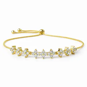 Floral Spark Gold Bracelet with Sparkling Design and Adjustable Chain