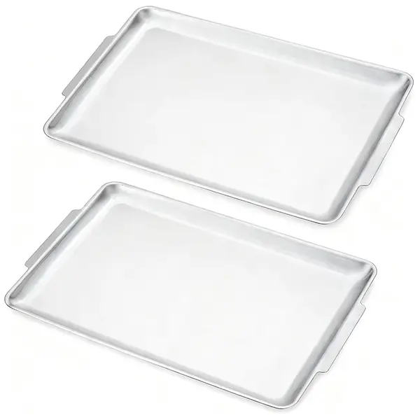 16.3" x 11" Large Serving Platters Set of 2, Stainless Steel Heavy-Duty Large Serving Trays, Rectangular Plates for Food, Fruit, Party, Wedding, Christmas, Chip and Scratch Resistant .Silver or old