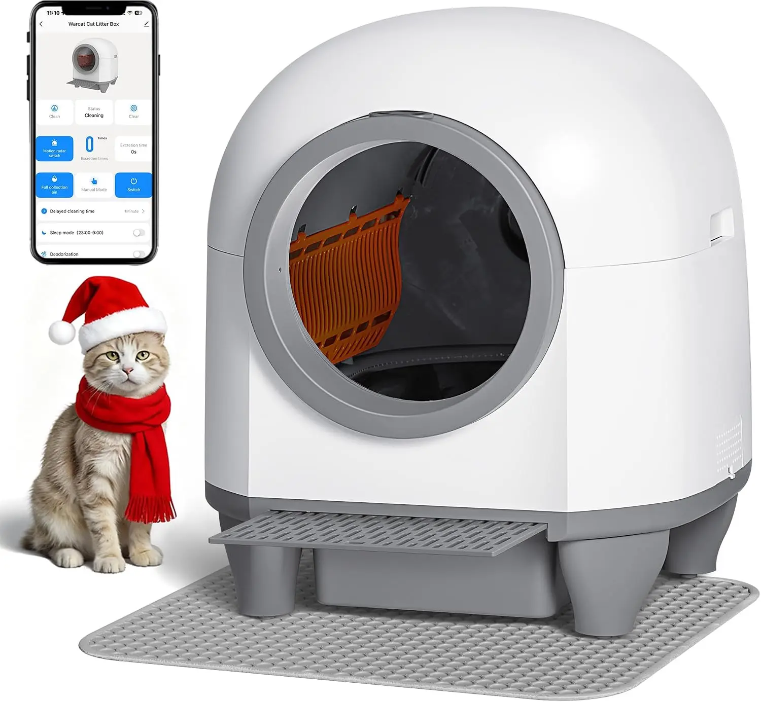 Self-Cleaning Litter Box – 90L, APP Control, Safety, Gray |   90L large capacity for multiple cats. APP-controlled with safety protection. Includes litter mat and 1 roll garbage bags. : Pet Supplies