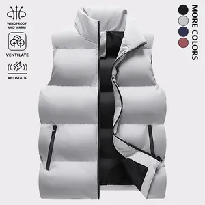 Men's Autumn and Winter Solid Color Sleeveless Vest Jacket, Thick Warm Zip-Up Stand Collar Coat, Comfortable Windproof Durable Anti-Static Fabric, Zipper Pockets, Suitable for Daily Casual and Outdoor Activities