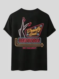 Neon Vintage Print T-Shirt, American Motel Retro Style Short Sleeve, Casual Comfortable Top, Y2K Trend Streetwear, Soft Breathable Fabric