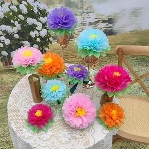 Set of 10pcs Colorful Fiesta Paper Flowers Outdoor Decoration Kids Birthday Carnival Rainbow Theme Party Backdrop Photo Booth Wall Decor