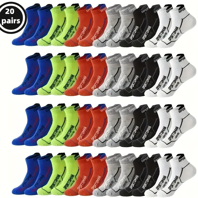 Unisex Adult Athletic & Sweat-Wicking Socks, All Seasons - 12/18/24 Pairs, Breathable Mesh, Elastic Support, Multi-Color Sports Letter Pattern, Machine Washable White Ankle Socks for Running, Gym, Athletic Socks