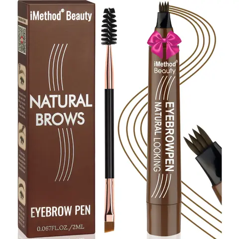 iMethod Microblading Eyebrow Pen - 4 Microfork Tip, Gel Formula, Precise Pen-Style, 24H Wear, Waterproof, With Brush, All Skin Types, Beauty On The Go, Brow Maintenance, Eyebrow Products
