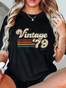 100% Cotton Unisex Retro Vintage 1979 Birthday T-Shirt Retro Birthday Tees Casual Top