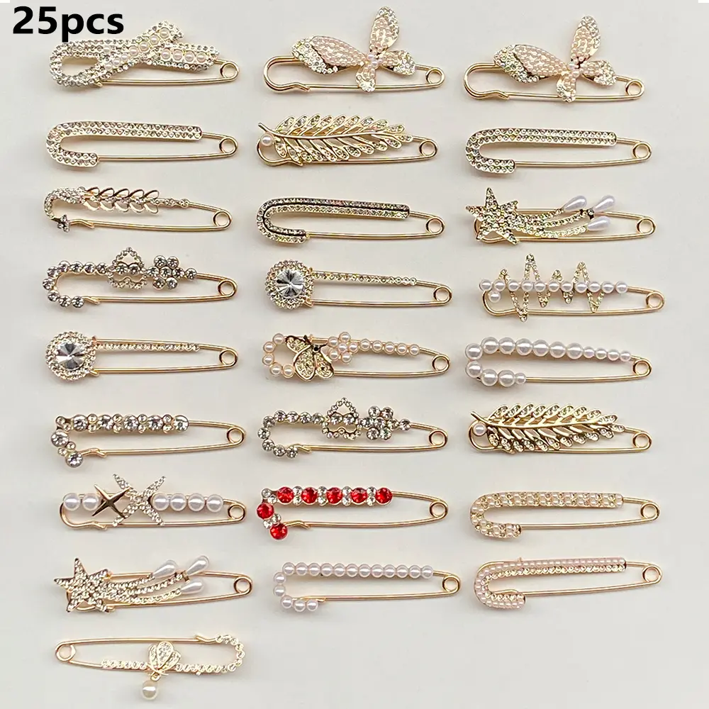 Women's 25-Piece Alloy Simple Casual Anti-Exposure Brooches-Pins, Adjustable Elegant Accessories for Cardigans, Sweaters, Daily Wear