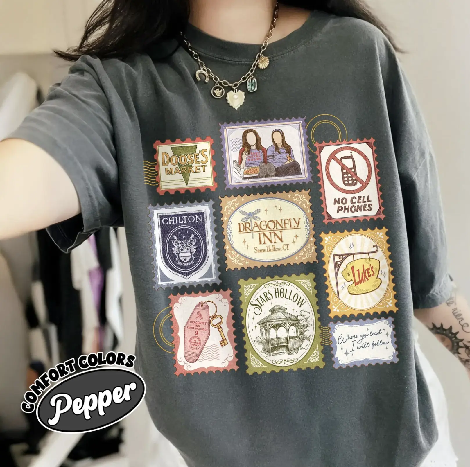 Comfort Colors Gilmore Girls Stamp Shirt, Stars Hollow Postage Stamp Tee, Luke's Diner Dragonfly Inn Shirt, Cozy Fall Graphic Tee, Bookish TV Fan Gift