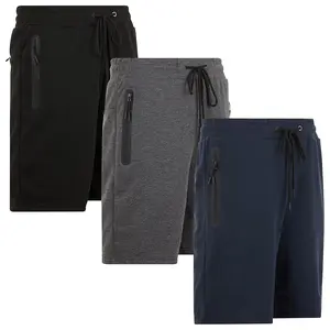 Pure Champ Men's Tech Fleece Athletic Gym Shorts 3 Pack with Zipper Pocket and Drawstring, Size XS-3XL