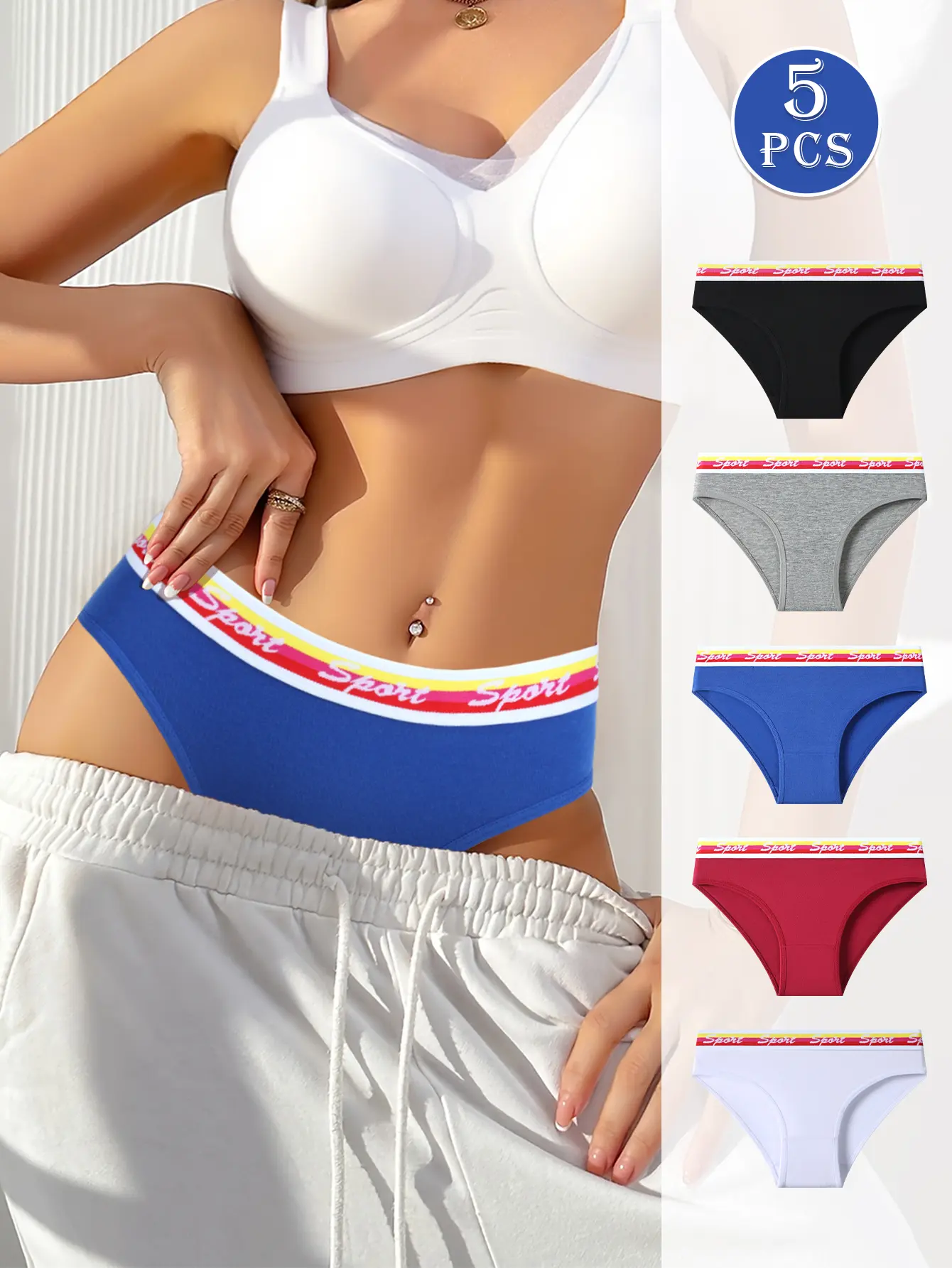Hotcom 5 PCS Women's Soft Comfortable Fabric Fitted Seamless Briefs - Basic Pastel Thong for Daily Wear, All-Season Casual Underwear