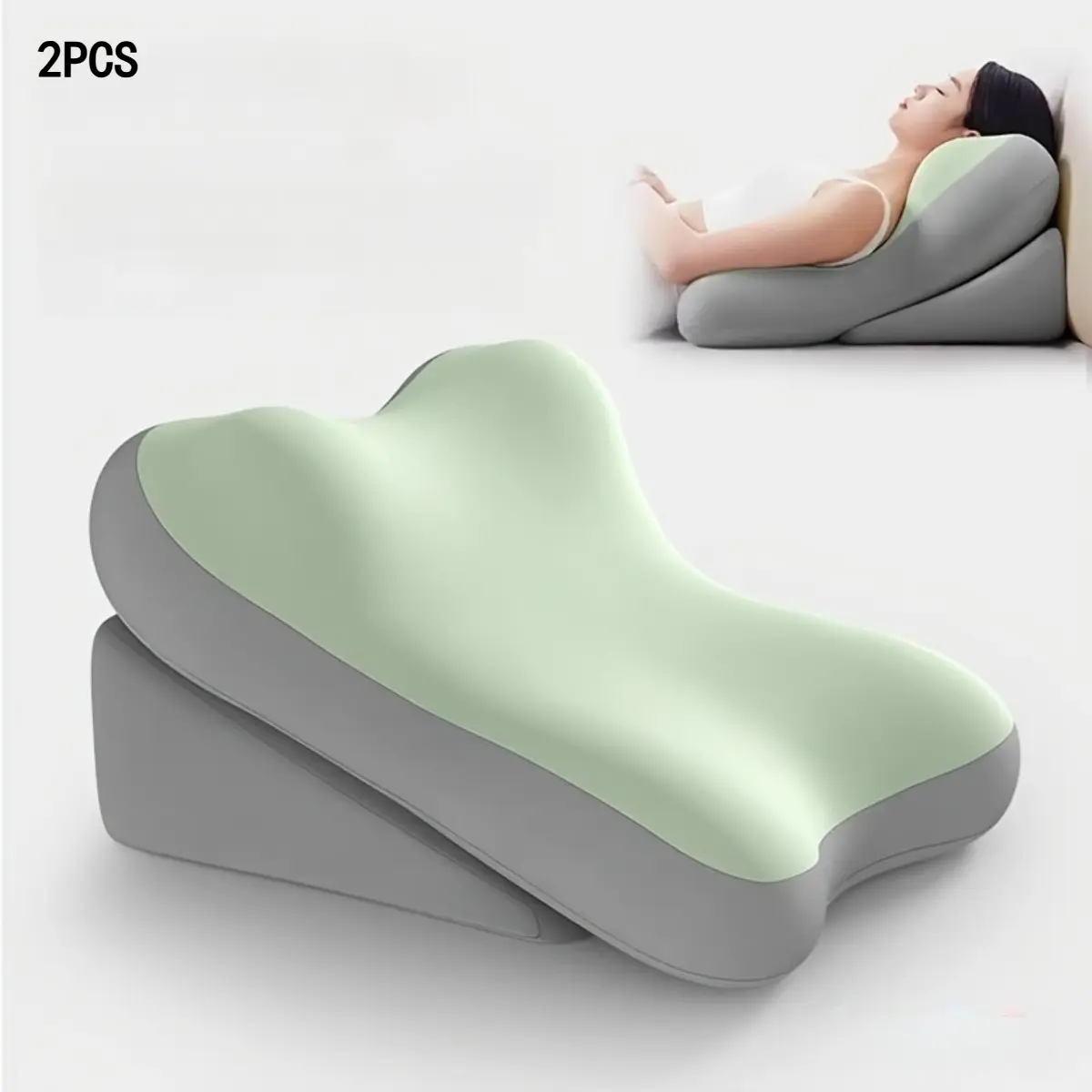2PCS Memory Foam Bed Supportive Backrest Pillow Set, Adjustable Ergonomic Support Cushion for Neck and Back, Ideal for Reading Watching TV and Gaming in Bed, Grey Non Slip Comfortable Pillow
