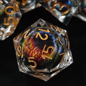 Dragon Eye Liquid Core Resin DND Dice Set, Moving Eye Polyhedral RPG Dice for Tabletop Gaming, Fantasy Collector Gift dreamy Rick Rolled D20 Dice Sharp