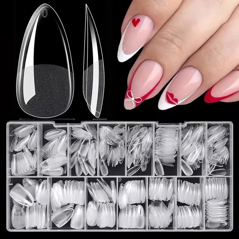 600Pcs Medium Almond Gel Nail Tips, Clear Short Stiletto Soft Gel Nail Tips Full Cover False Nail for Women Daily Wear Nails Art Extension Press on Nails Making, Fake Nails Extensions