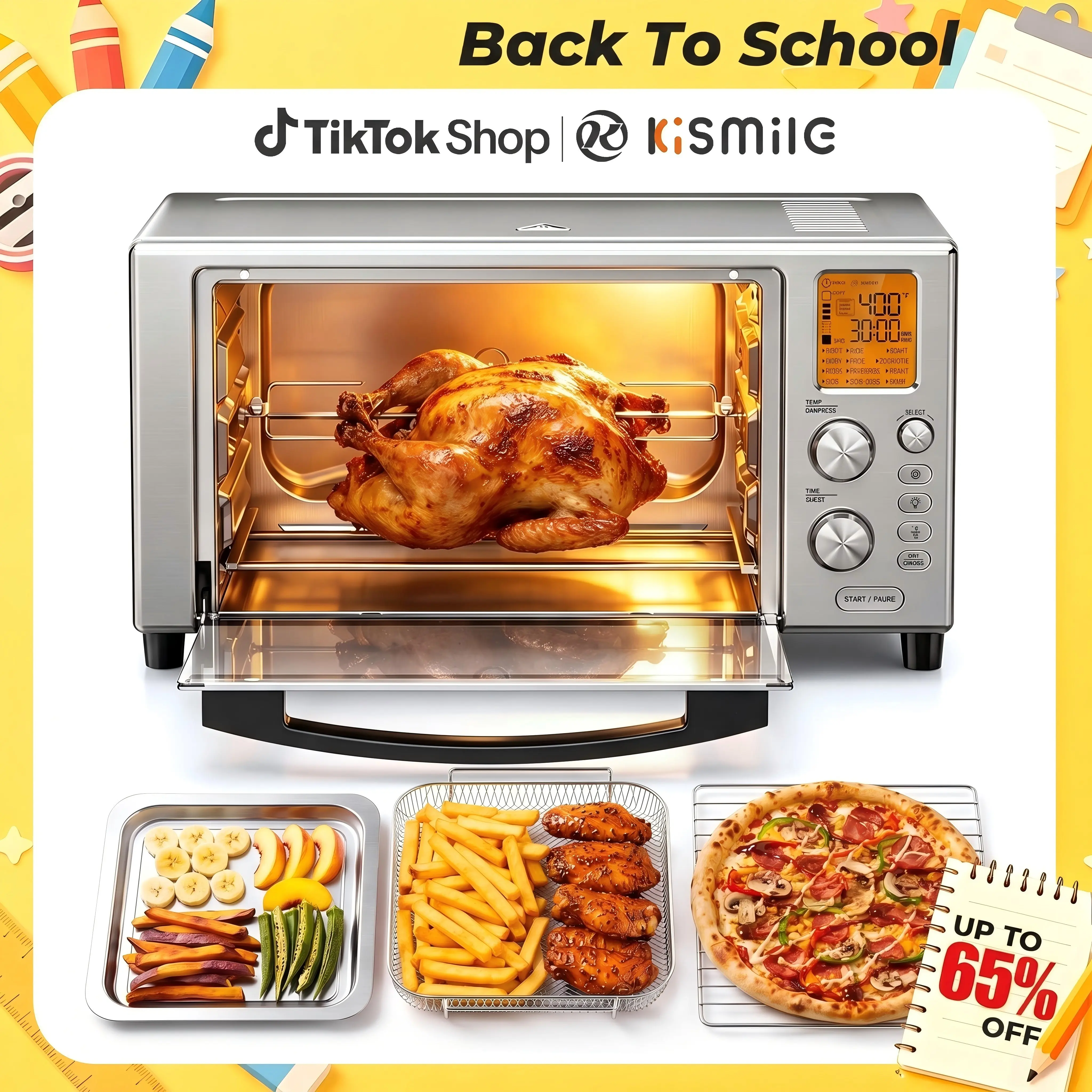 [Back To School] 24QT Digital Air Fryer Toaster Oven Combo - Modern Large Size Kitchen Appliances Multifunction Oven with Digital Display, LED Controls, Easy Cleaning, Bake/Fry/Yogurt Functions, Premium Stainless Steel Body, Seasonal Gift