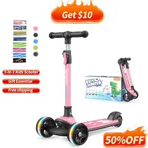Besrey Kids Scooter Foldable & Adjustable (3-15Old) LED Glow Wheels +Handlebars | Aircraft-Grade Aluminum Frame Indoor/Outdoor Safe Ride scooter