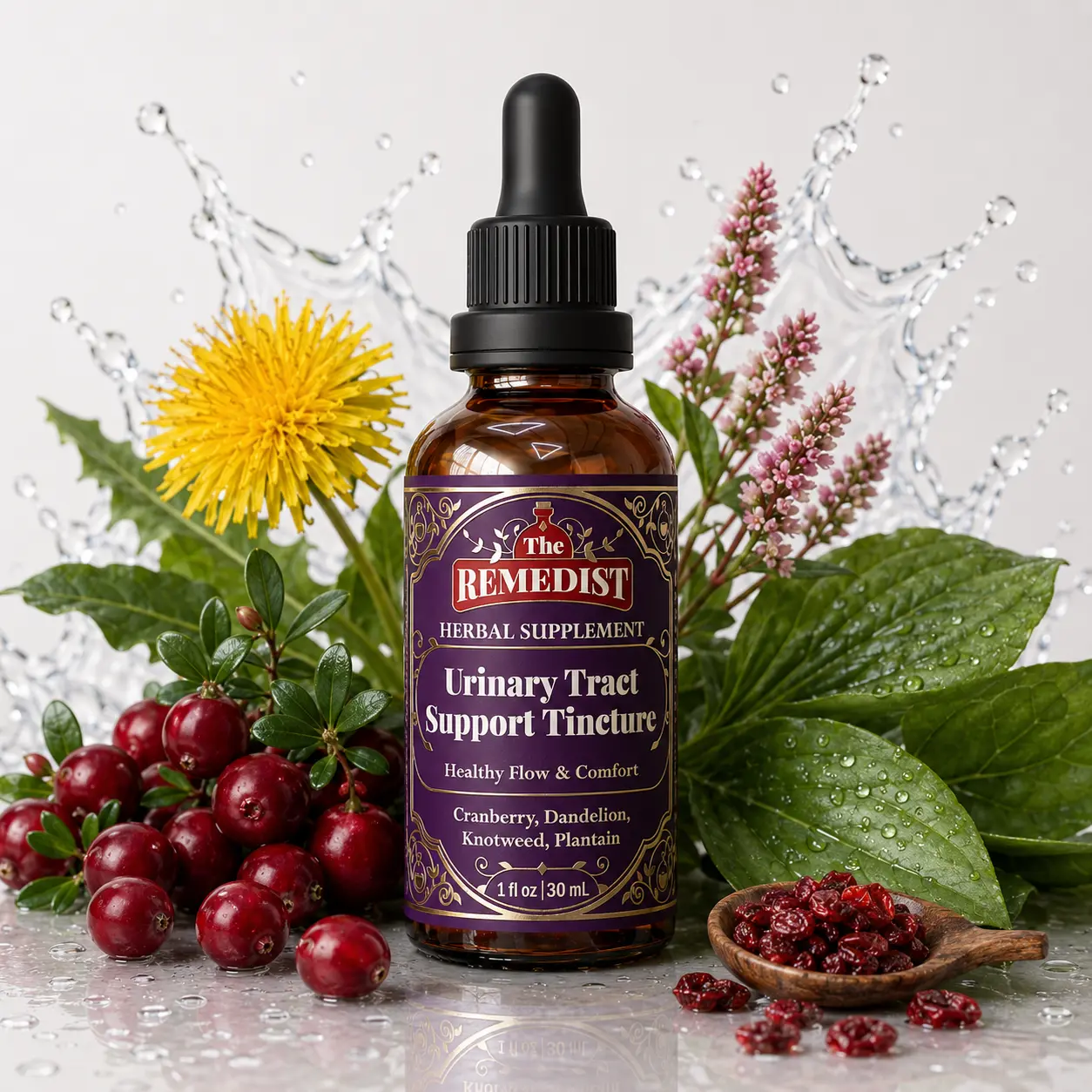 Urinary Tract Support Tincture | Cranberry, Dandelion, Japanese Knotweed & Plantain | Non-GMO Natural Herbal Elixir