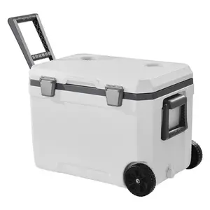 VEVOR Portable Cooler,  45 QT Wheeled Cooler with Ice Retention, Heavy-Duty Handles and Cup Holder, Lightweight Rigid Material Insulated Portable Cooler, Suitable for Family Picnics and Long Trips