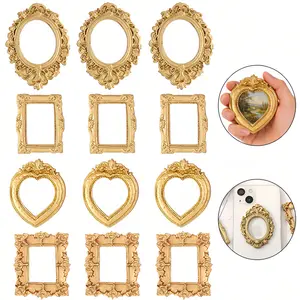 12Pcs Vintage Mini Resin Picture Frames – Small Gold Photo Frames Set for Crafts DIY Scrapbooking, Baroque Ornate Frame Decoration Supplies for Jewelry Display Room Bedroom Office Wall Decor, Antique Decorative Home Decor Christmas Gift